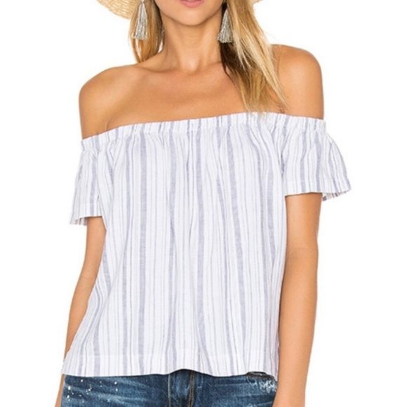 Cloth & Stone Anthropologie Blue White Striped Off Shoulder Blouse Top Small - Picture 6 of 6